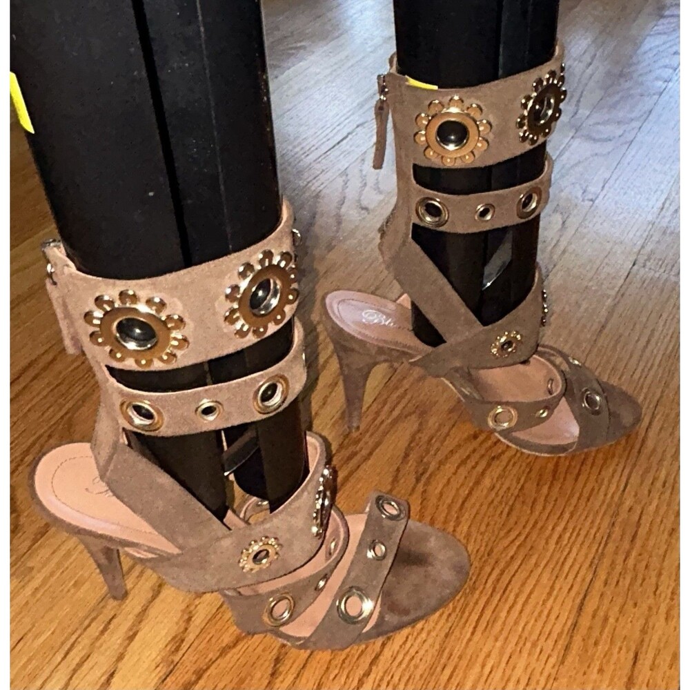 Blumarine Made In Italy Brown Suede Strappy Heels with Metal Studs US 7.5 / 37.5 - Picture 11 of 13